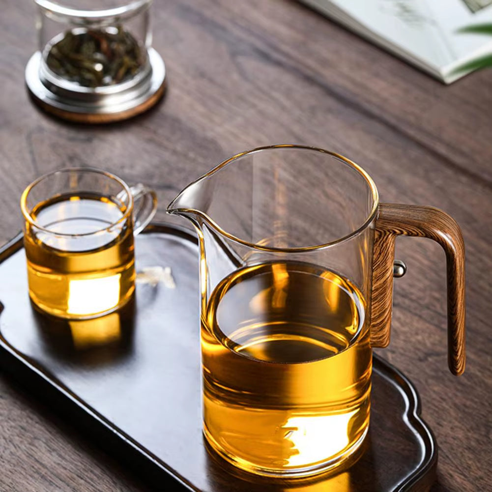 1 Set Glass Teapot Water Separation Wooden Handle Glass Tea Kettle with Infuser Drip-Free Spout Tea Pot for Tea Brewing