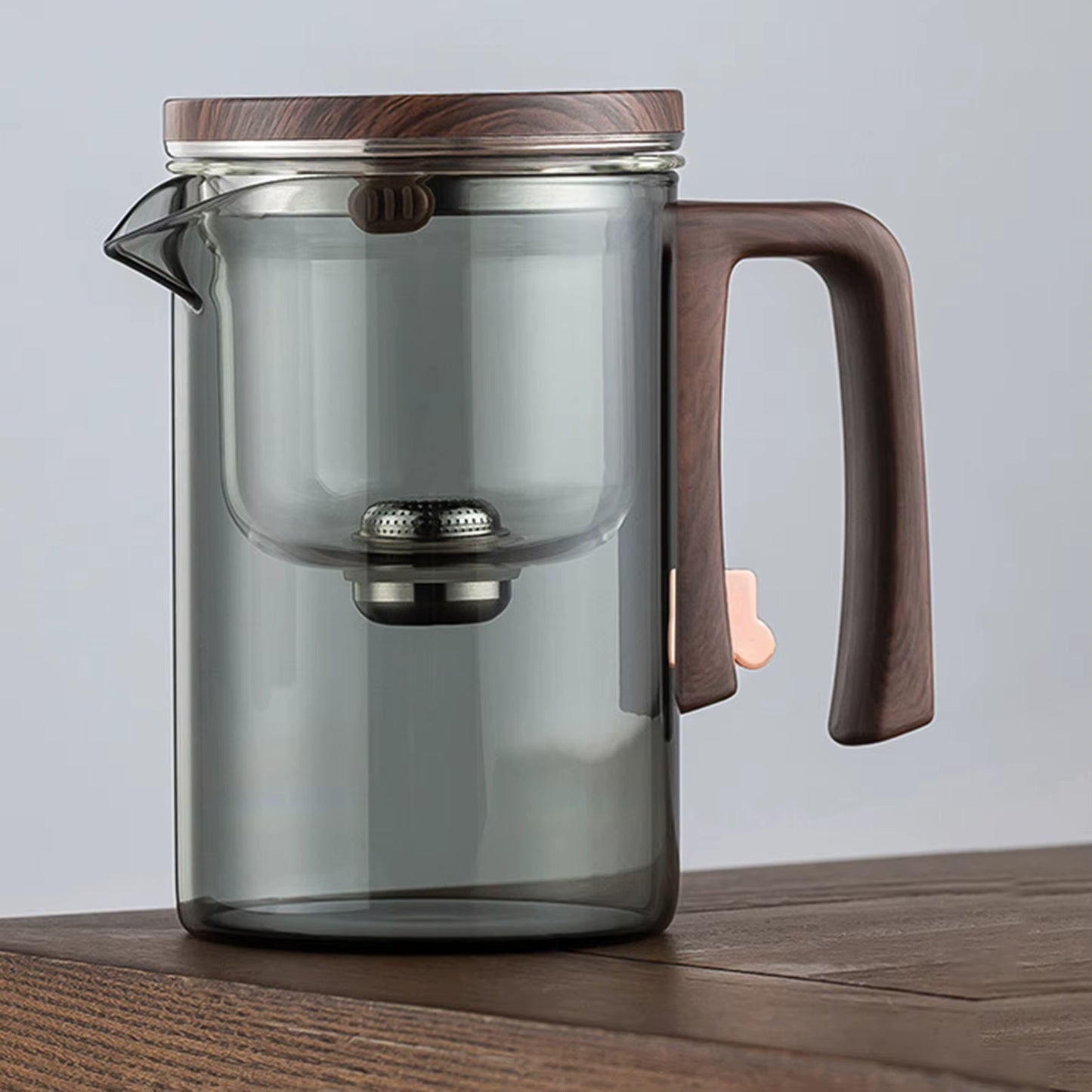 1 Set Glass Teapot Water Separation Wooden Handle Glass Tea Kettle with Infuser Drip-Free Spout Tea Pot for Tea Brewing