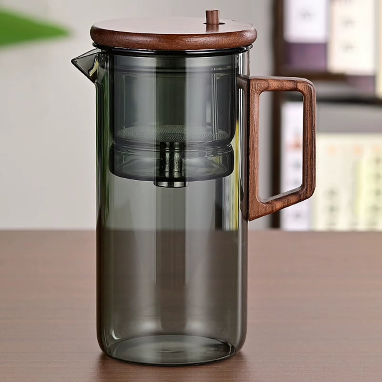 1 Set Glass Teapot Water Separation Wooden Handle Glass Tea Kettle with Infuser Drip-Free Spout Tea Pot for Tea Brewing