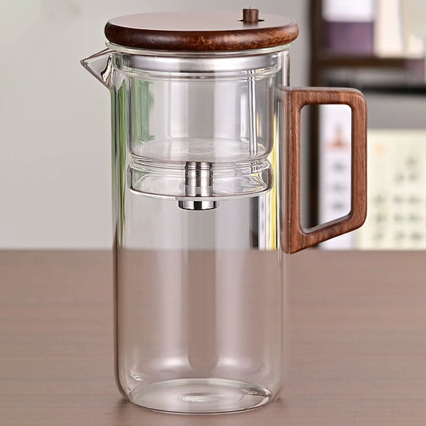1 Set Glass Teapot Water Separation Wooden Handle Glass Tea Kettle with Infuser Drip-Free Spout Tea Pot for Tea Brewing