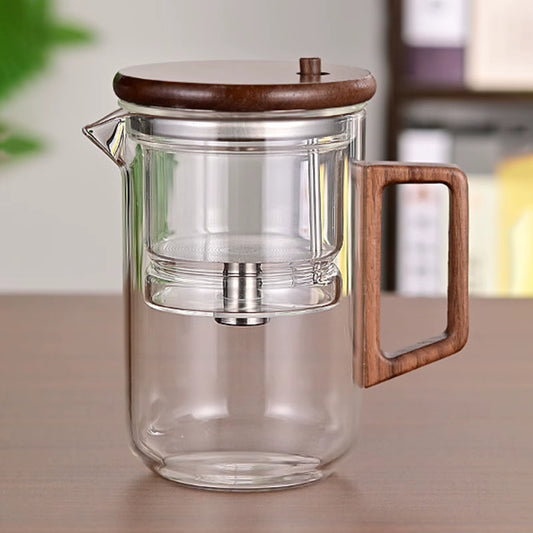 1 Set Glass Teapot Water Separation Wooden Handle Glass Tea Kettle with Infuser Drip-Free Spout Tea Pot for Tea Brewing