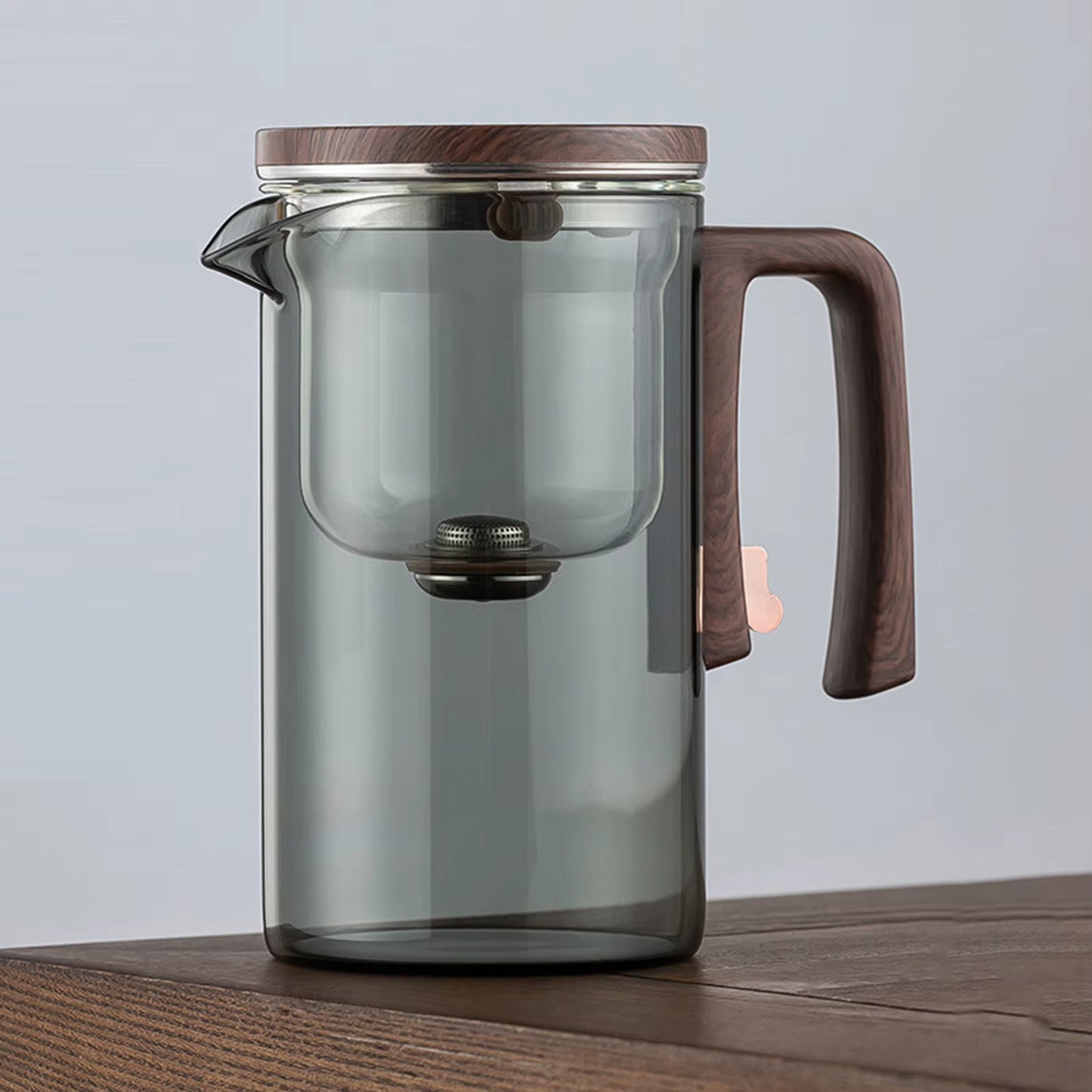 1 Set Glass Teapot Water Separation Wooden Handle Glass Tea Kettle with Infuser Drip-Free Spout Tea Pot for Tea Brewing